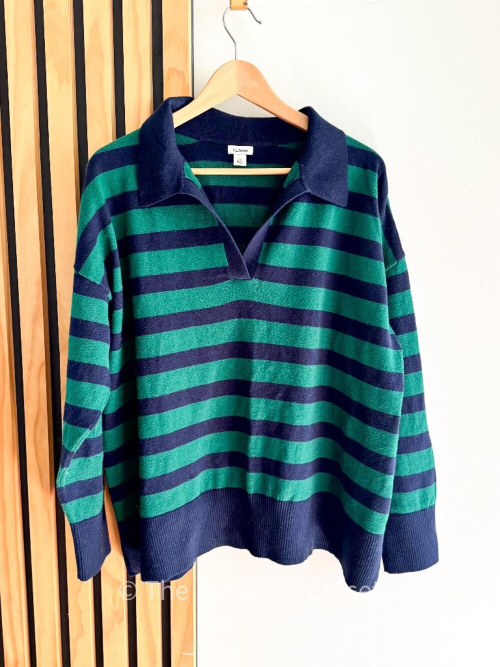 Vintage 90s LL Bean Green Navy Stripe Cotton Cashmere Rugby (2X)